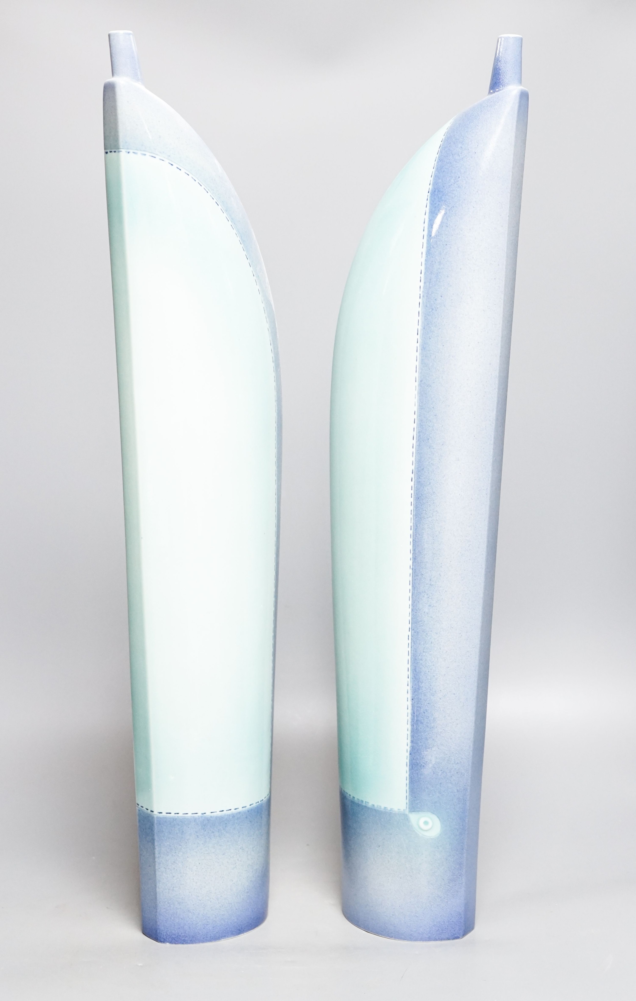 Kellie Millar, two tall sail-form vases, 60cm